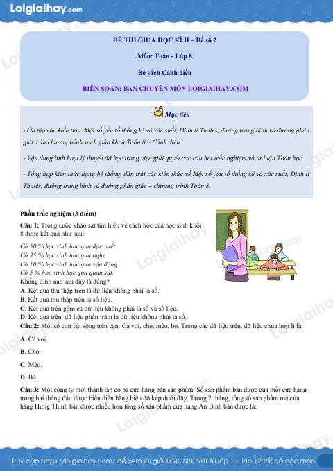 Đề thi giữa kì 2 Toán 8 - Đề số 2 - Cánh diều